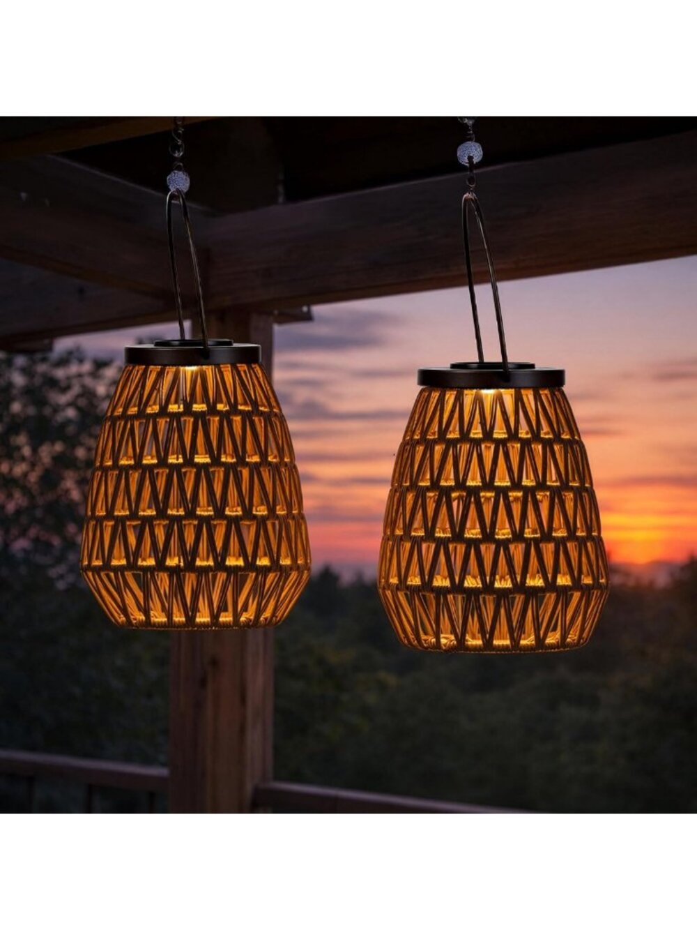 2-Pack Cordless Outdoor Solar Lanterns - Woven Design for Garden & Patio Decor